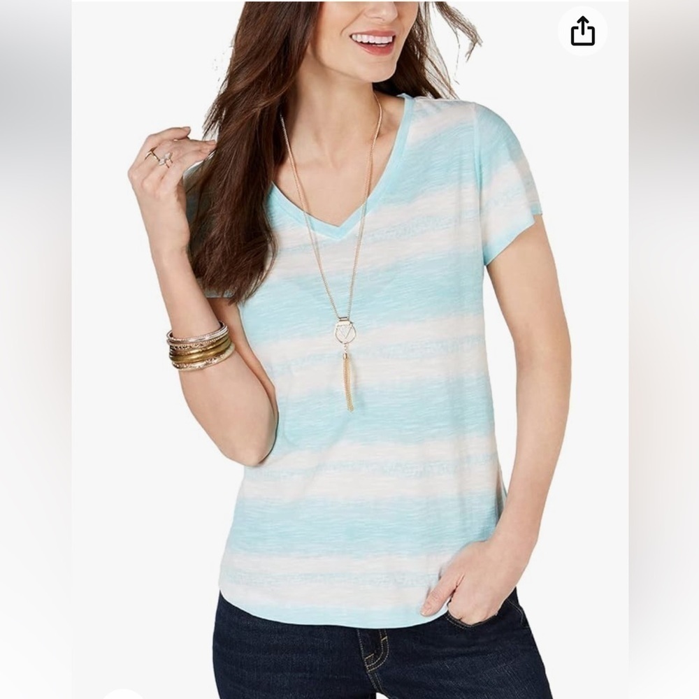STYLE & Co Tide Dye Short Sleeves Tee Aqua